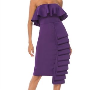 Purple strapless midi dress